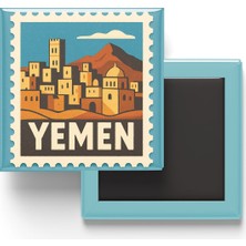 İberk Buzdolap Magneti Yemen Sana Renkli Posta Pulu Temalı - 9x9 cm