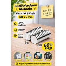 Dünya Magnet 60 Adet D8X2 mm Güçlü Neodyum Mıknatıs Yuvarlak Silindir N35 Magnet