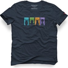 Tarrzzcom Night Watchers Tasarım Tişört - Baykuş Kedi Kurbağa Baskılı Unisex TIŞÖRT%100 Pamuk Bisiklet Yaka