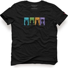 Tarrzzcom Night Watchers Tasarım Tişört - Baykuş Kedi Kurbağa Baskılı Unisex TIŞÖRT%100 Pamuk Bisiklet Yaka