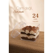 Ezupack 24'lü Kare Tiramisu Cup 280 cc Sert Plastik Kapaklı Sunum Kabı Tatlı ve Meze İçin
