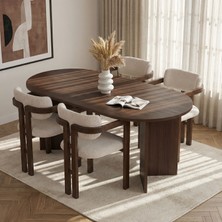 Rani Mobilya Rani Home Yemek Masası Takımı Milano Ceviz Masa Milano Ceviz Gövdeli Beyaz Kumaşlı Sandalye 180 cm GE-5798