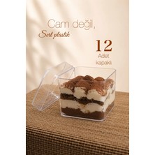 12'li Kare Tiramisu Cup 280CC Mika Kase Plastik Şeffaf Kapaklı Sunum Kabı Tatlı & Meze ve Salata Kap