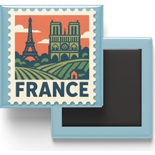 İberk Buzdolap Magneti Fransa Paris Renkli Posta Pulu Temalı - 9x9 cm
