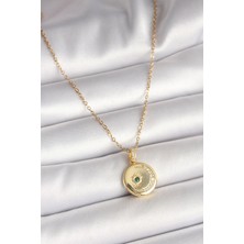 316L Çelik Gold Renk Zincir Zirkon Taş Işlemeli Hilal Yıldız Işlemeli Madalyon Model Kadın