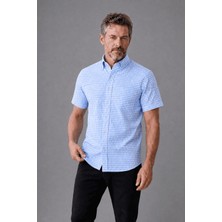 Bisse Mavi Regular Fit Pamuk Kısa Paşa Yaka Gömlek GMCZG250003_D35