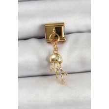 316L Çelik Sallantılı Zirkon Taşlı Deniz Anası Model Gold Renk Nomination Charm