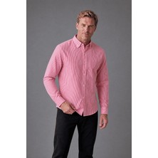 Bisse Pembe Regular Fit Pamuk Keten Uzun Paşa Yaka Gömlek GMKTN250006_C29