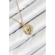 316L Çelik Zirkon Taşlı Ay ve Güneş Model Gold Renk Kadın Kolye