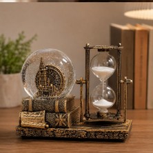 Keyfim Shop Kişiye Özel Dekoratif Big Ben Saat Kulesi Temalı Kar Küresi ve Kum Saati – Vintage Tasarım Hediyelik Masa Dekoru