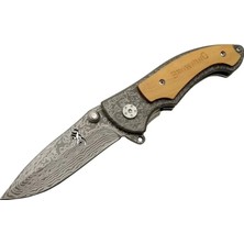 Mep Mep 2-31 Damascus Kamp Çakı 19,5cm - Yarı Otomatik, Kemerlikli, Ahşap Metal Sap Najmaddin Me