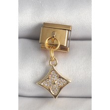 316L Çelik Gold Renk Sallantı Zirkon Taşlı Çiçek Işlemeli Nomination Charm