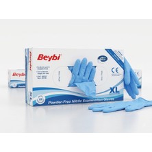 Beybi Pudrasız Nitril Muayene Eldiveni Mavi Renk Xl Beden 100'LÜ Paket