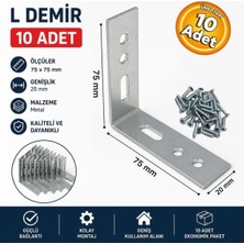 Beşel BA2075 Düz Başlı Metal L Demir Gönye 20X75X75 mm Metal L Köşe Bağlantı Parçası (10 Adet)