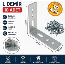Beşel BA2065 Düz Başlı Metal L Demir Gönye 20X65X65 mm Metal L Köşe Bağlantı Parçası (10 Adet)