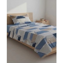 Erca Home Tekstil Ürünleri Ranforce Kumaş Yastıklı Lastikli Tek Kişilik Nevresim Takımı/ 160X 200 Mavi