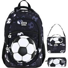 Bubbles Football Teams Siyah Beyaz Okul Çantası Üçlü Set