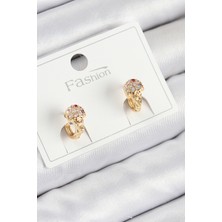 Pirinç Zirkon Taşlı Dondurma Model Gold Renk Çocuk Küpe