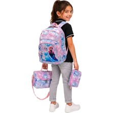 LaddyCo Ilkokul Çantası Kız Çocuğu 3`lü Set Pembe Ilk Okul Çantası Karakter Baskılı Takım