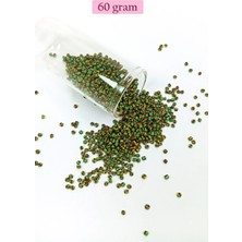 Teda Dökme Cam Kum Boncuk (11/0) 2 mm - 60 Gram -  Yeşil Sarı Çizgili - BNC041 Teda Najmaddin