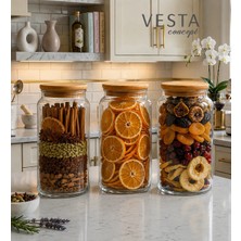 Vesta Concept 3 Adet Vakumlu Bambu Kapaklı Sızdırmaz Cam Kavanoz Seti - 1420 ml