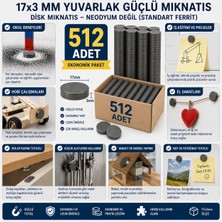 Gees Global 512 Adet Mıknatıs 17X3 mm Yuvarlak Güçlü Mıknatıs Disk Mıknatıs