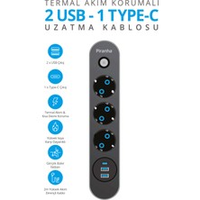 Piranha 45640 Akım Korumalı / 2 x USB - 1 x Type-C Girişli / 3'lü Grup Priz Uzatma Kablosu