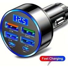 Gees Global 6 Portlu Hızlı Araç Şarj  – 4 USB + 2 Type-C Çıkışlı Dijital Göstergeli Oto Şarjı