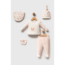 H HONEY BABY %100 Organik Pamuk Sevimli Kelebek Nakışlı Kız BEBEK%100 Pamuk 5 Parça Hastane Çıkış Seti (0-3 Ay)