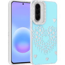 Ceponya Galaxy S24 Fe Kılıf Damla Taşlı Kalp Desenli Rivas Sert Pc Kapak