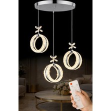 Luna Lighting Athena Model 3 Lü Krom Kaplama 3 Renk Kumandalı Salon Mutfak Oturma Yatak Odası Modern LED Avize