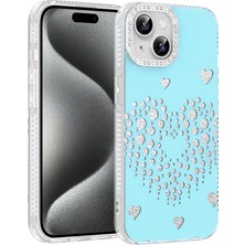 Ceponya iPhone 14 Kılıf Damla Taşlı Kalp Desenli Rivas Sert Pc Kapak