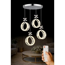 Luna Lighting Athena Model 4 Lü Krom Kaplama 3 Renk Kumandalı Salon Mutfak Oturma Yatak Odası Modern LED Avize