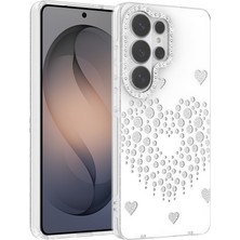 Ceponya Galaxy S26 Ultra Kılıf Damla Taşlı Kalp Desenli Rivas Sert Pc Kapak