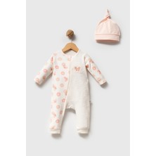 H HONEY BABY %100 Organik Pamuk Sevimli Kelebek Nakışlı %100 Pamuk Fermuarlı Kız Bebek Tulum (0-3/3-6/6-9 Ay)