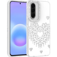 Ceponya Galaxy S25 Fe Kılıf Damla Taşlı Kalp Desenli Rivas Sert Pc Kapak