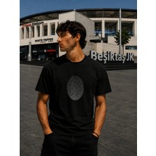 Oversize %100 Pamuk Erkek Black Eagle Print Baskılı Tişört - Siyah