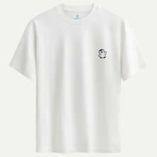 Oversize %100 Pamuk Erkek Tiny Penguin Baskılı Tişört - Beyaz