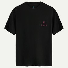 Oversize %100 Pamuk Erkek Best Mom Baskılı Tişört - Siyah