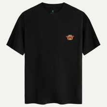 Oversize %100 Pamuk Erkek Happy Crab Baskılı Tişört - Siyah