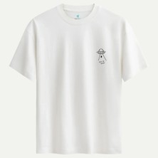 Oversize %100 Pamuk Erkek See Ya Later Baskılı Tişört - Beyaz