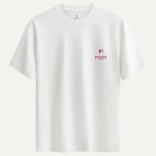 Oversize %100 Pamuk Erkek Best Mom Baskılı Tişört - Beyaz
