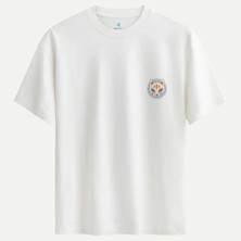 Oversize %100 Pamuk Erkek Animewolf Baskılı Tişört - Beyaz