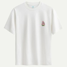Oversize %100 Pamuk Erkek Patrick Mood Baskılı Tişört - Beyaz
