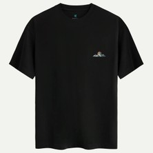 Oversize %100 Pamuk Erkek Sunshine Baskılı Tişört - Siyah