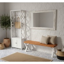 Raweyn Hestia Masif Ahşap Bahçe Bankı Bench Balkon Teras Beyaz V Metal Ayak 80CM