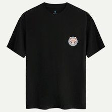 Oversize %100 Pamuk Erkek Animewolf Baskılı Tişört - Siyah