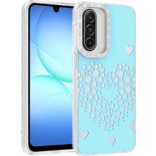 Ceponya Galaxy A17 Kılıf Damla Taşlı Kalp Desenli Rivas Sert Pc Kapak