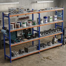 Rafburada 4 Katlı Duble Depo Rafı - 300-350 Kg Taşıma Kapasiteli Hafif Rack Raf - 50x150x200 cm