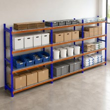 Rafburada 4 Katlı 3'lü Depo Rafı - 300-350 Kg Taşıma Kapasiteli Hafif Rack Raf - 40x180x200 cm